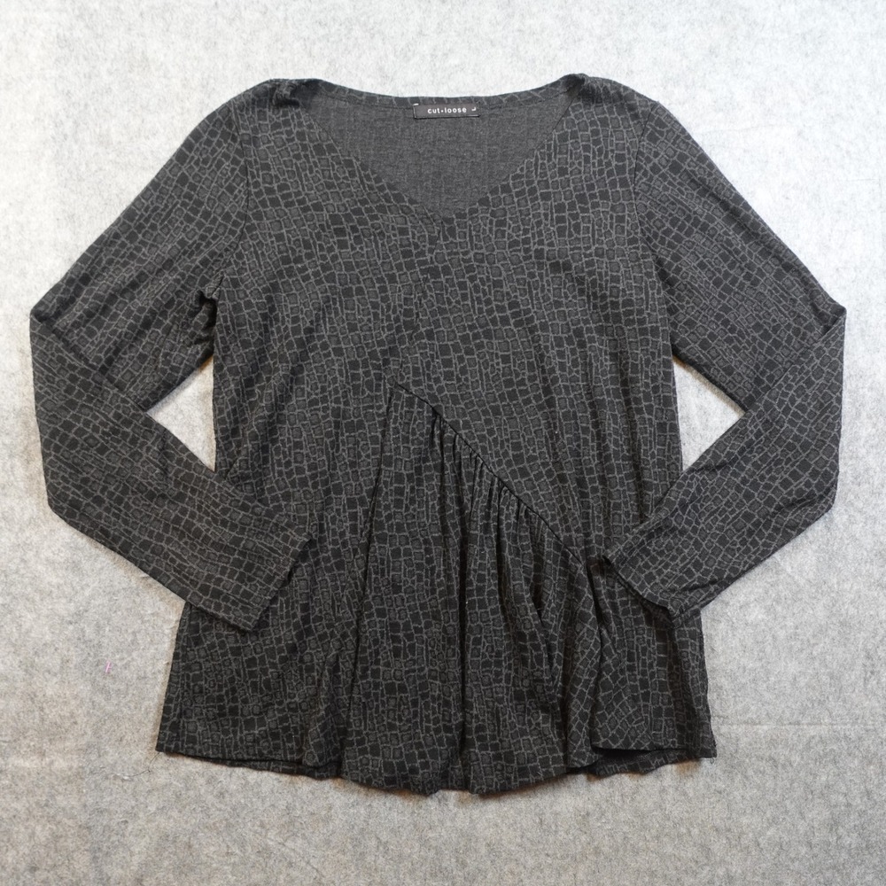 Cut Loose Top Womens Large Gray Long Sleeve VNeck Blouse